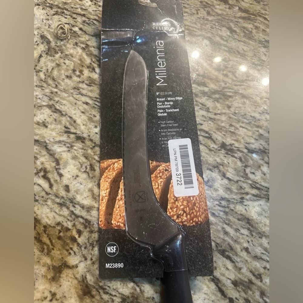 9-Inch Millennia Offset Bread Knife. High-Carbon Steel Black Handle.